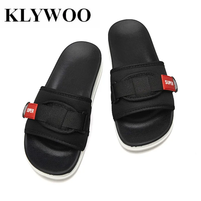 Мужские сандалии KLYWOO черные кожаные пляжные шлепанцы на платформе без шнуровки