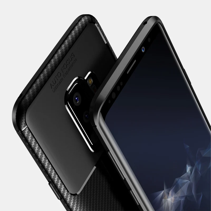 MAKAVO For Samsung S9 Plus Case Ultra Thin Soft Silicon TPU Cover Carbon Fiber Galaxy S9+ Phone Back |