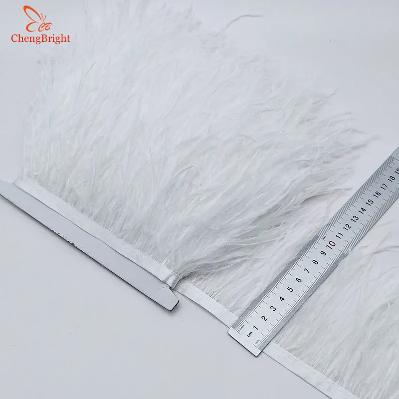 white ChengBright Высокое качество 10 ярдов мятный зеленый страус перо ленты страуса перьевые кромки одежда с бахромой украшения - Цвет: white