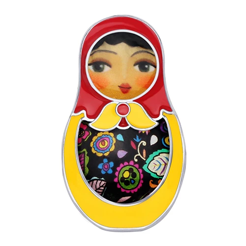 Yellow WEVENI Эмаль сплав мультфильм русские куклы Броши Одежда заколка на шарф Этнические украшения подарок для женщин девочек подарок для подростков аксессуары - Окраска металла: Yellow