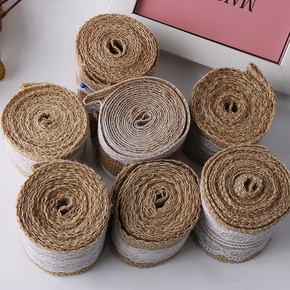 Натуральный Винтаж DIY 2 м джутовая Мешковина лента из мешковины с кружевом украшение лентами рулон ленты ремесло деревенский Свадебный декор вечерние принадлежности