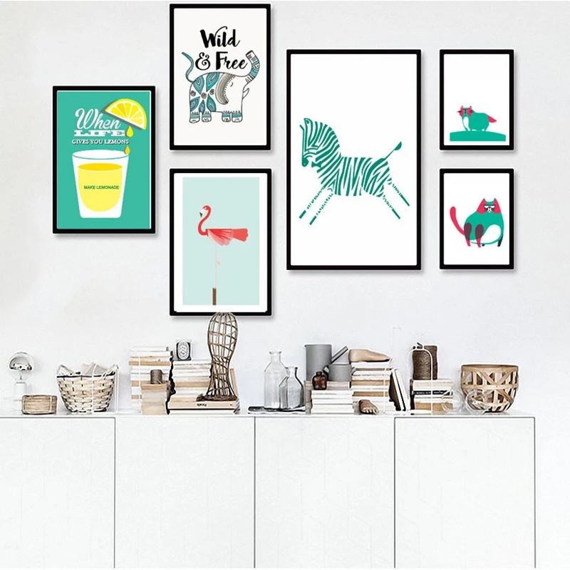 Новый скандинавский мятный зеленый плакат животные холст настенная Картина на