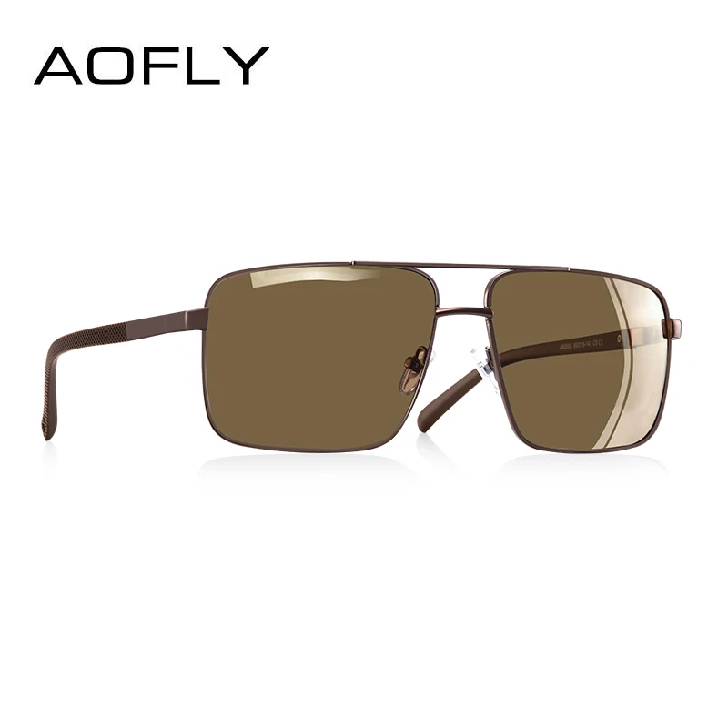 C3Brown AOFLY дизайнерские оригинальные Брендовые мужские поляризованные солнцезащитные очки, металлические квадратные TR90 дужки, классические мужские солнцезащитные очки с защитой от солнца, UV400, чехол - Цвет линз: C3Brown