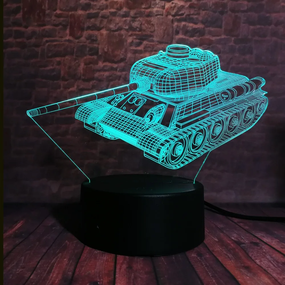 Креативный 3D крутой военный танковый ночной Светильник USB Touch 7 цветов, светодиодный визуальный светильник для домашнего декора, детская Рождественская игрушка в подарок