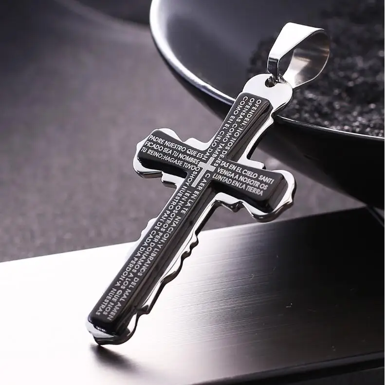 

Religious Style Jewelry Bible Verse Black Cross Titanium Pendant Necklace Hot Sale