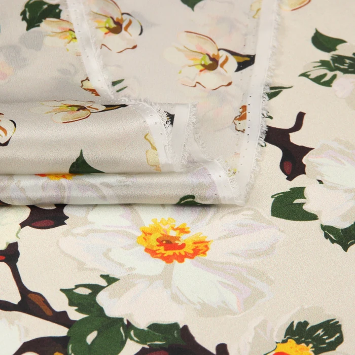 

135CM Wide 12MM Small Yellow Floral Print Thin Silk Crepe de Chine Fabric for Summer Dress Shirt Clothes Cheongsam D882