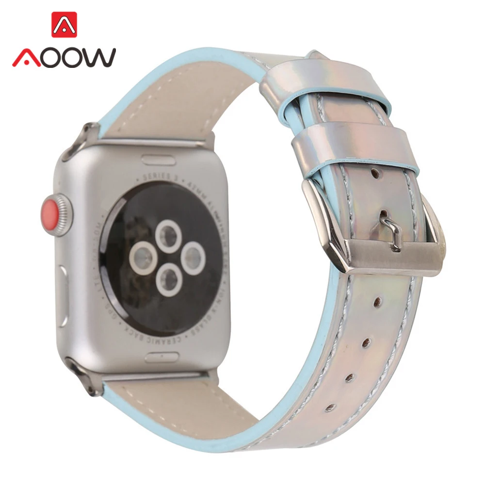 Модный дисколор кожаный ремешок для часов Apple Watch iwatch 4 40 мм 44 38 42 лазерный сменный