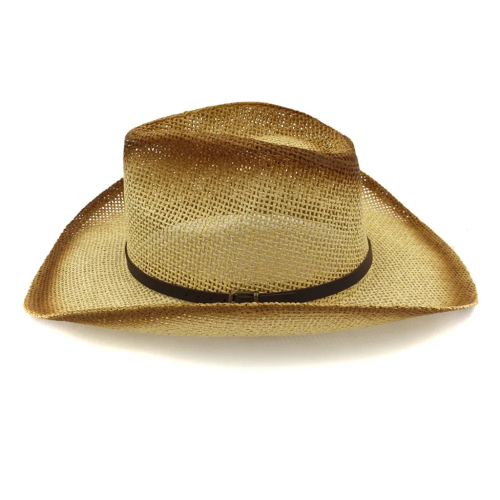 Hot Sale! Fashion Beige Coffee Khaki White Straw Cowboy Hat Retro Summer Hat Men And Ladies Fancy Dress Sun Hat#4J12