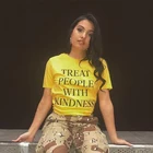 Женская футболка с надписью Treat People with доброта, женская модная желтая футболка, феминистская футболка с рисунком Tumblr, топы