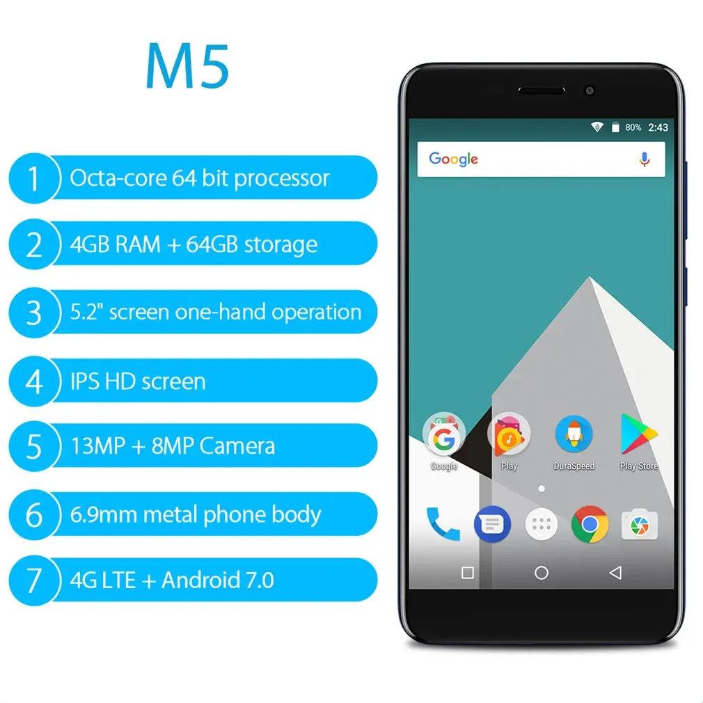Оригинальный vernee M5 MTK6750 Octa Core мобильный телефон 4 ГБ + 64 5 2 дюймов HD Экран 13MP г LTE Android