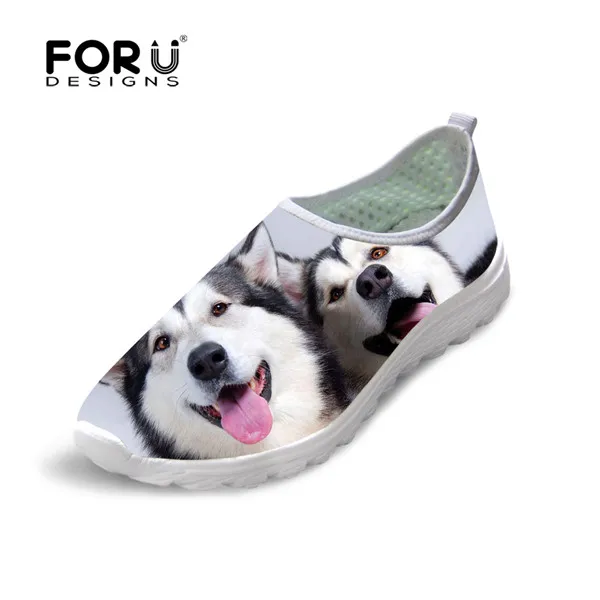 FORUDESIGNS/женские милые кроссовки с рисунком собаки хаски; модные повседневные Летние сетчатые туфли на плоской подошве для девочек; Легкие ботинки для ходьбы для женщин - Цвет: H2151AA