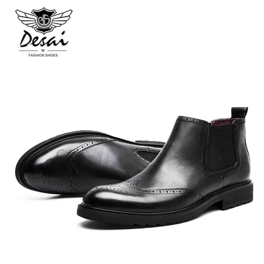 Мужские брендовые ботинки из натуральной кожи Desai воловьей с заостренным носком
