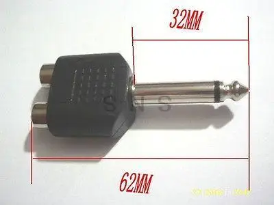 Никелированный 6 35 мм (1/4 дюйма) моно штекер в 2 RCA Jack адаптер |