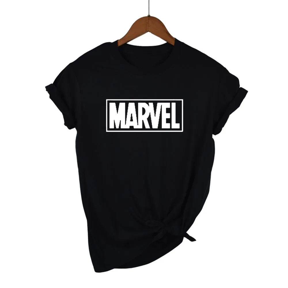 Модная женская футболка с коротким рукавом Marvel принтом черной Пантеры круглым