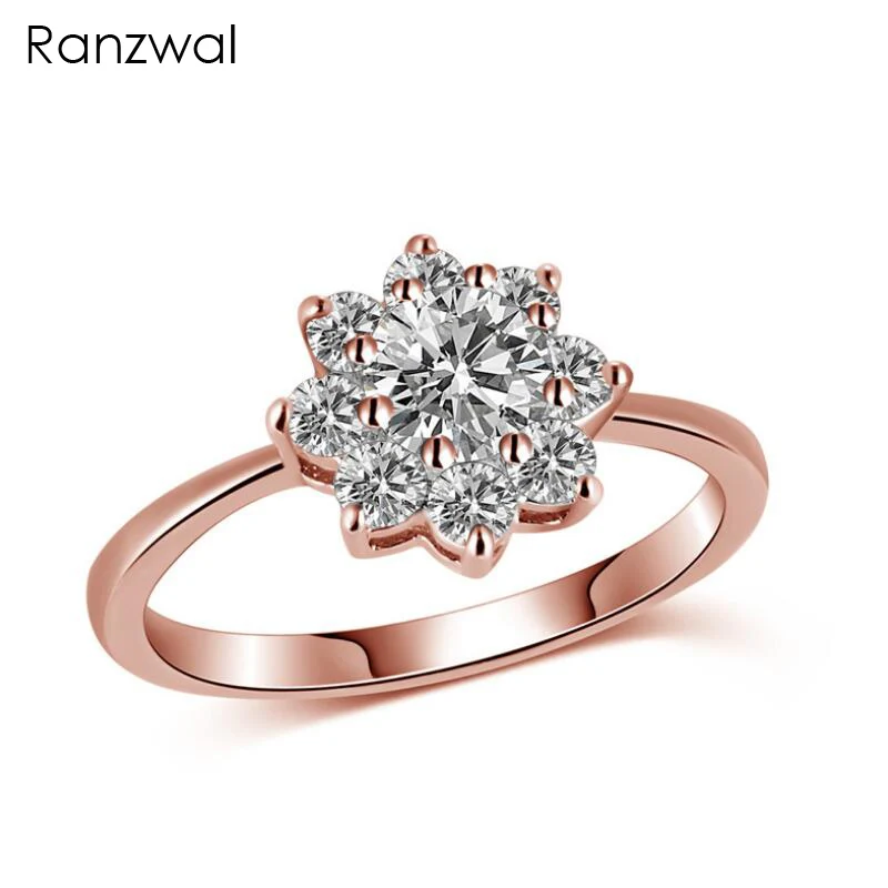 

Ranzwal Fashion Rose Gold Color Rings for Women Flower Zircon Crystal Ring Anillo De Cristal Gift US SIZE 6~9