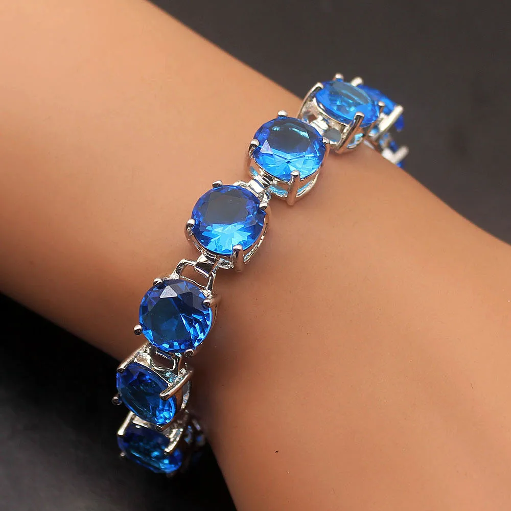 

Hermosa Fashion Royal Ocean BlueTopaz Chain Links Bracelet For Women 8.5 Inch A270