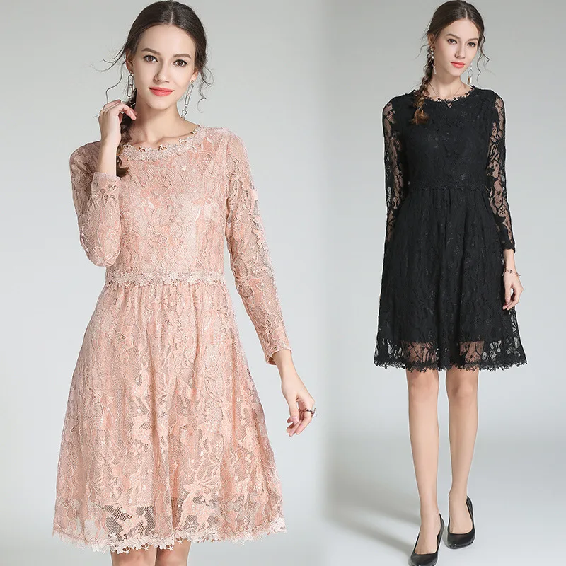 Женское кружевное платье с длинными рукавами элегантное праздничное большого
