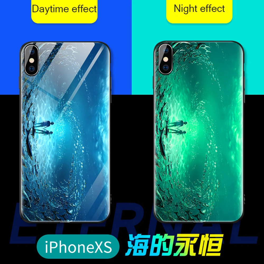 Светящийся чехол для телефона iPhone XR XS Max X 8 7 6S 6 Plus 5 5S SE из закаленного стекла