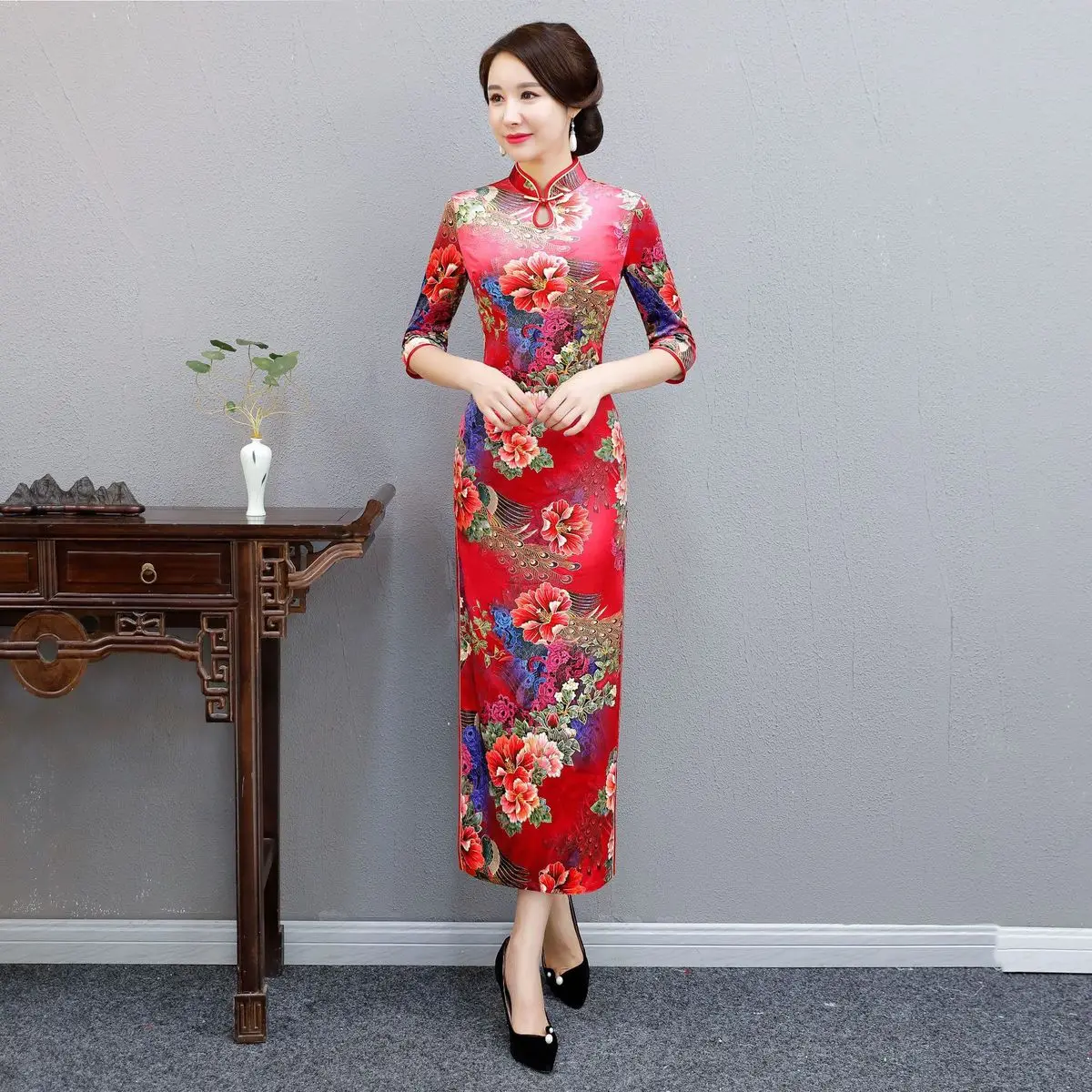 Традиционные китайские Вечерние платья Длинные Qipao Китай бархат зимний чеонгам свадебное платье плюс размер Chipao стиль Chinois Femme - Цвет: 5