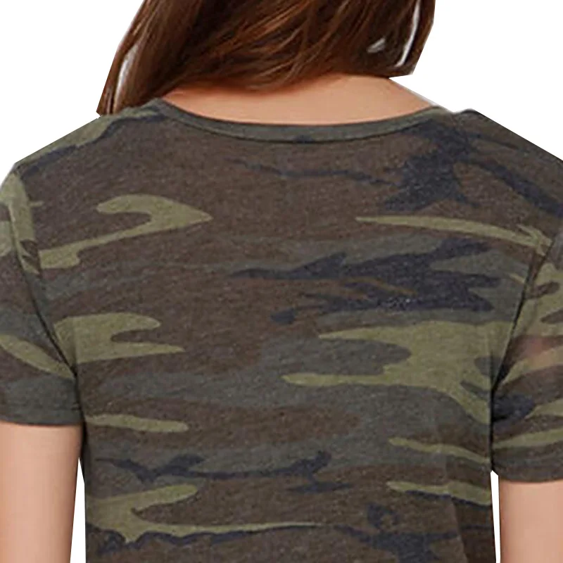 Женская футболка в стиле милитари повседневная камуфляжная с коротким рукавом и