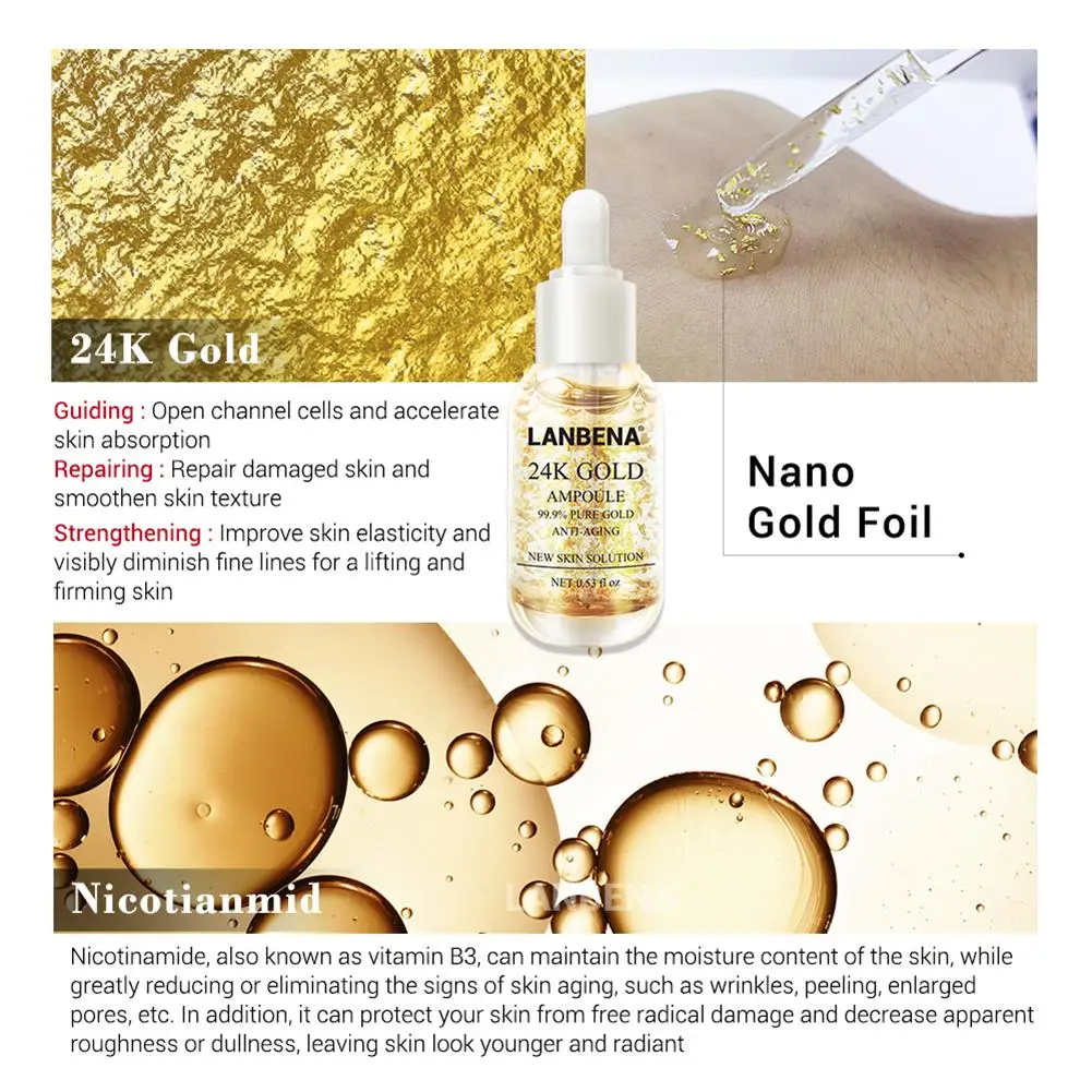 Эссенция для лица Pure 24K Gold увлажняющая сыворотка против морщин и старения