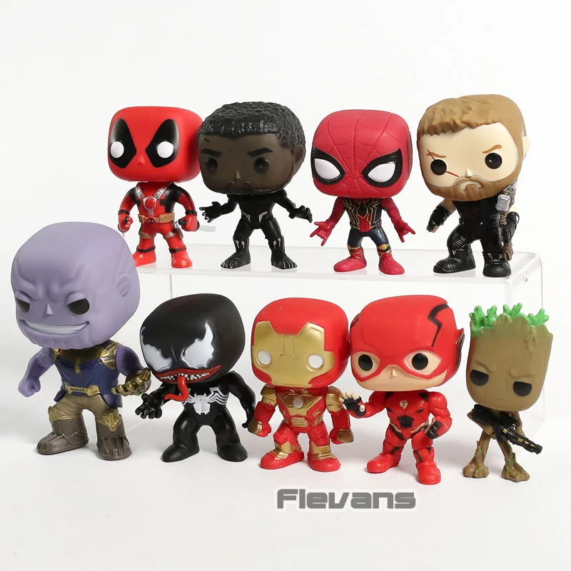 Marvel dс фильма «Дэдпул»; рубашки черный пантера «Человек-паук», «Тор» Treen человек танос Venom Железный человек вспышки ПВХ Фигурки игрушки 9 шт./компл