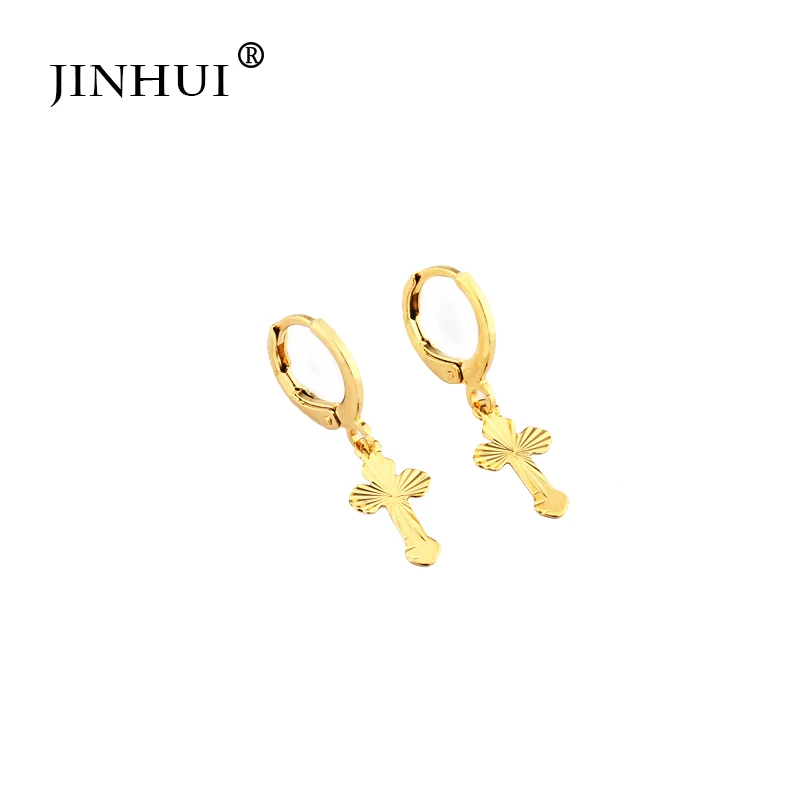 Jin Hui Dubai Africa Woman New Cross style Golden Small Earrings Pendant jewelry Gift send Friends Party beautiful earrings | Украшения и