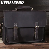 neweekend retro casual genuine leather crazy horse 14 inch cowhide crossbody briefcases handbag laptop ipad bag for man 6912