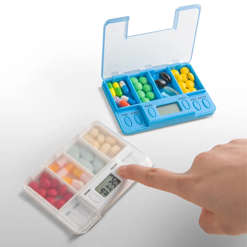 

4 Grid Intelligent Timer Reminder Pills Box Organizer Storage Pill Case EK-New