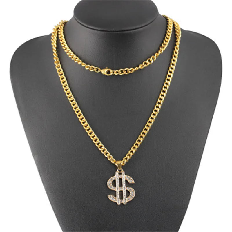 

1PC Hip Hop Bling Alloy pendant Nightclub exaggerated rhinestone dollar necklace Dollar sign pendant jewelry