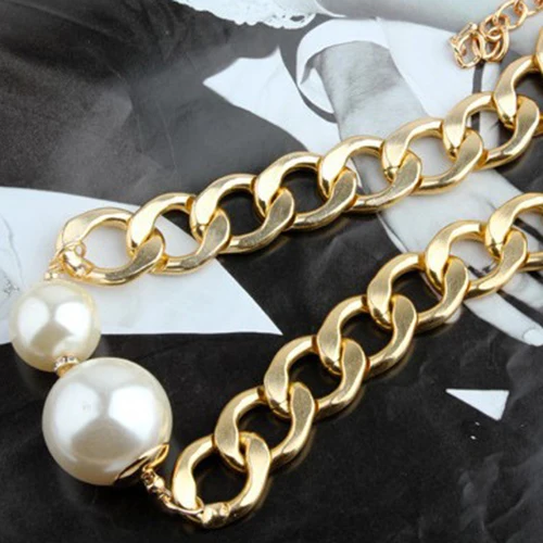 Hot sell Fashion Designed Sexy Chain Golden Choker Statement Big Pearls Necklace 6791 | Украшения и аксессуары