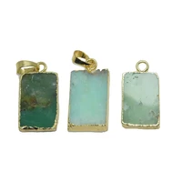 gold plating natural green chrysoprase stone jades pendant for women jewelry making rectangle frame semiprecious raw healing