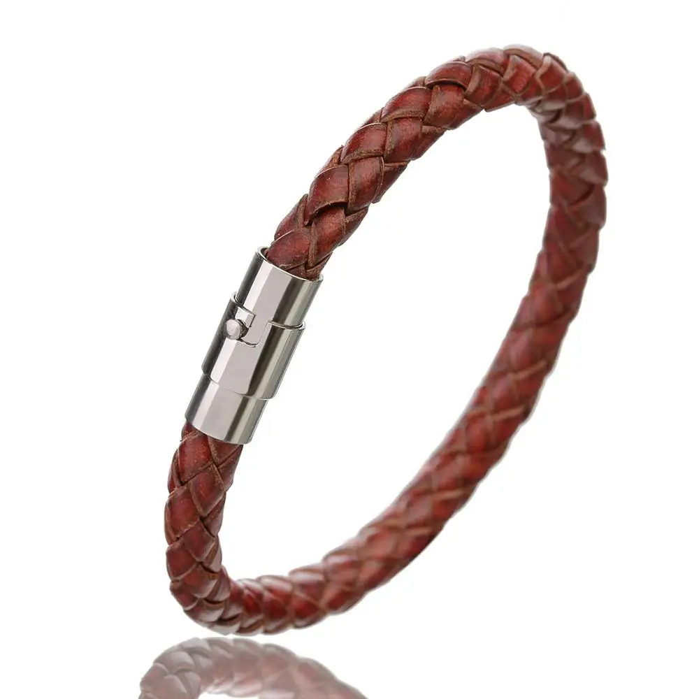 Wine Red LOULEUR черного цвета из натуральной кожи плетеный кожаный браслет Для мужчин Для женщин Нержавеющая сталь Магнитная застежка мужской браслеты для щиколоток, для панков, ювелирные изделия - Окраска металла: Wine Red