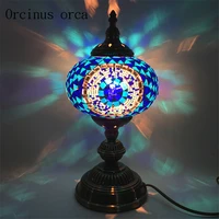 mediterranean retro hand colored glass lamp bedroom bedside lamp southeast exotic tabled lamp free shipping