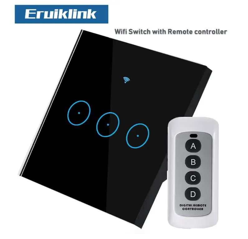 3Gang Switch with RC 1/2/3 с Wi-Fi сенсорный выключатель настенный светильник ЕС Панель Беспроводной разведки синхронизации и пульт дистанционного управления Управление приложение работает с Google Home, Alexa - Цвет: 3Gang Switch with RC