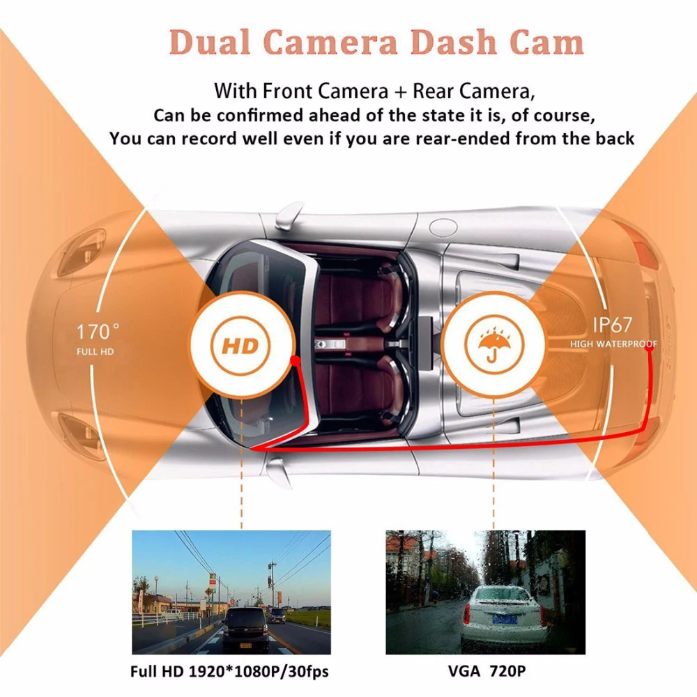 Dash Cam Dual Lens Car DVR Vehicle Camera Full HD 1080P 3&quot IPS Front/Rear Night Vision Video Recorder G-sensor Parking Monitor |