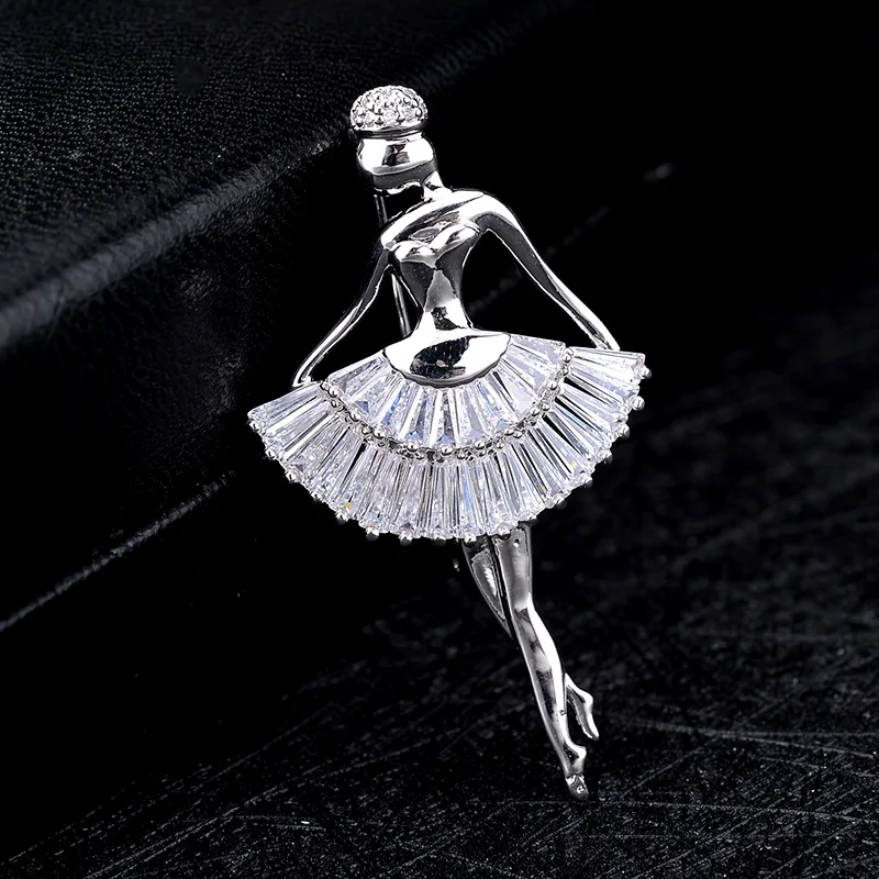 

Angel pin, Korean design elegant ballet dancing girl, brooch, Cubic zircon crystals, ornament, pin, robe, costume accessories.