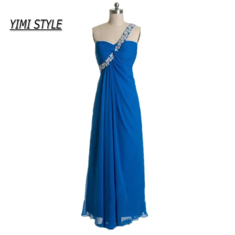 Реальные фотографии одно плечо ярко синий шифон Длинные Выпускные платья 2019 Vestidos