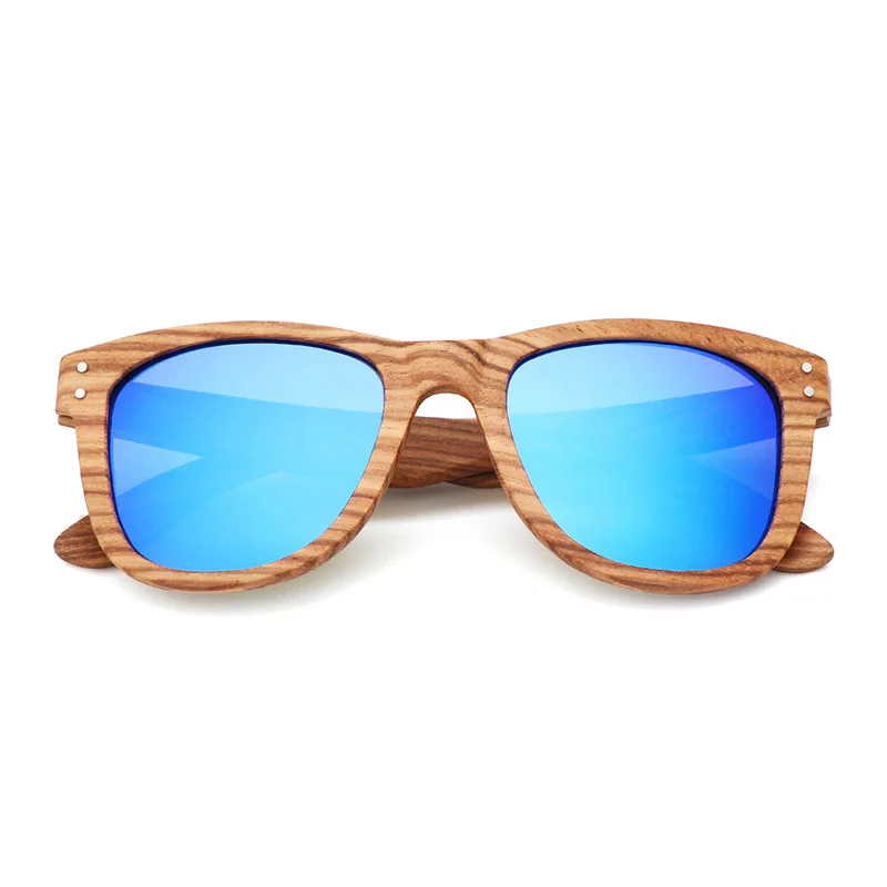Vintage Women Round Wooden Sunglasses Polarized Mens Sun Glasses Brand Designer Zebra Wood - Цвет линз: D4 Blue
