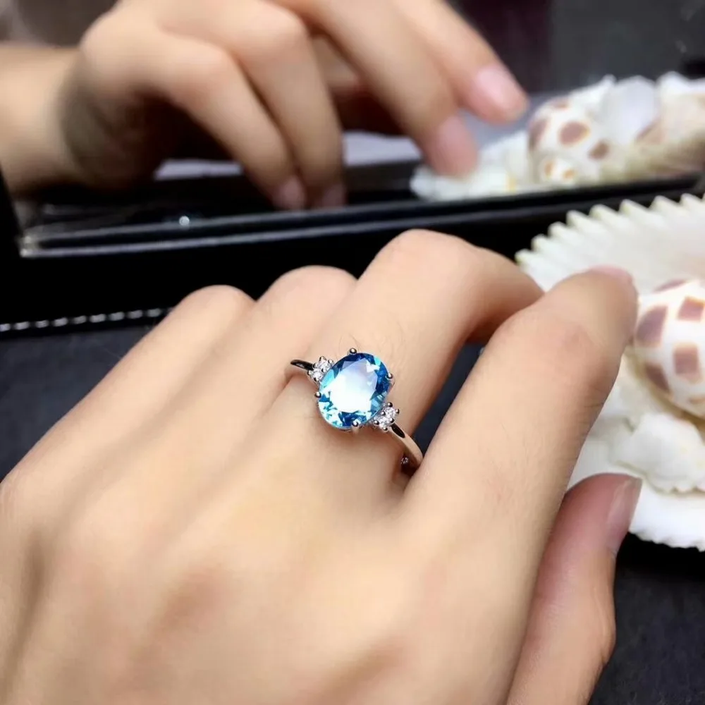 

shilovem 925 sterling silver Natural blue topaz Rings pendants fine Jewelry women wedding open send necklace mj0709z0810