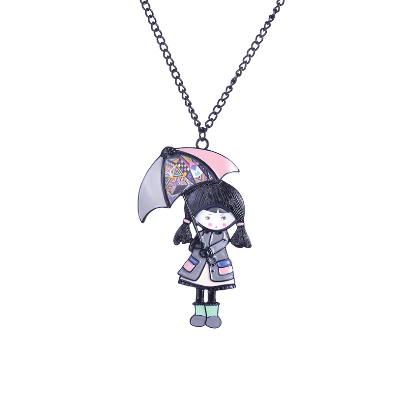 Эмалированное ожерелье и подвеска красивая кукла с зонтом длинная цепь модные