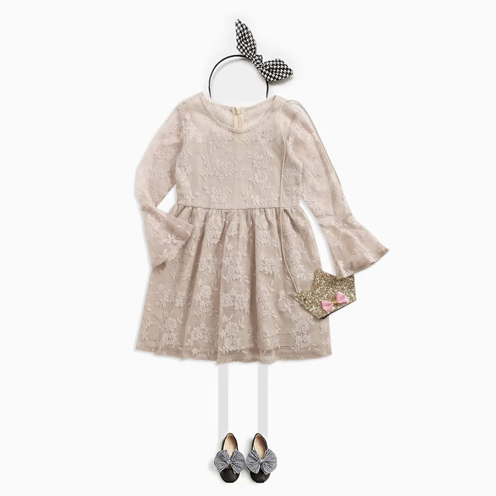 Kids Dresses For Girls 2020 New Korean Long-sleeved Dress Lace Flare Sleeve Princess Best Party Costumes 3 To 12 Years | Детская одежда