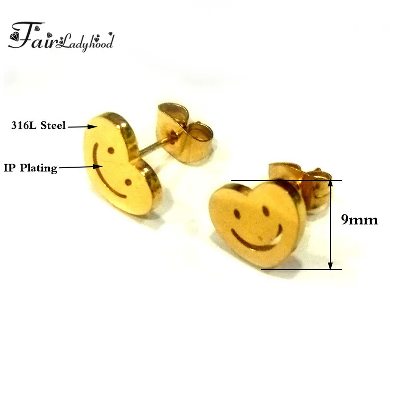FairLadyHood Stud Earrings For Women Girls Stainless Steel Heart Shape Smile Face Women's Jewelry Gift | Украшения и