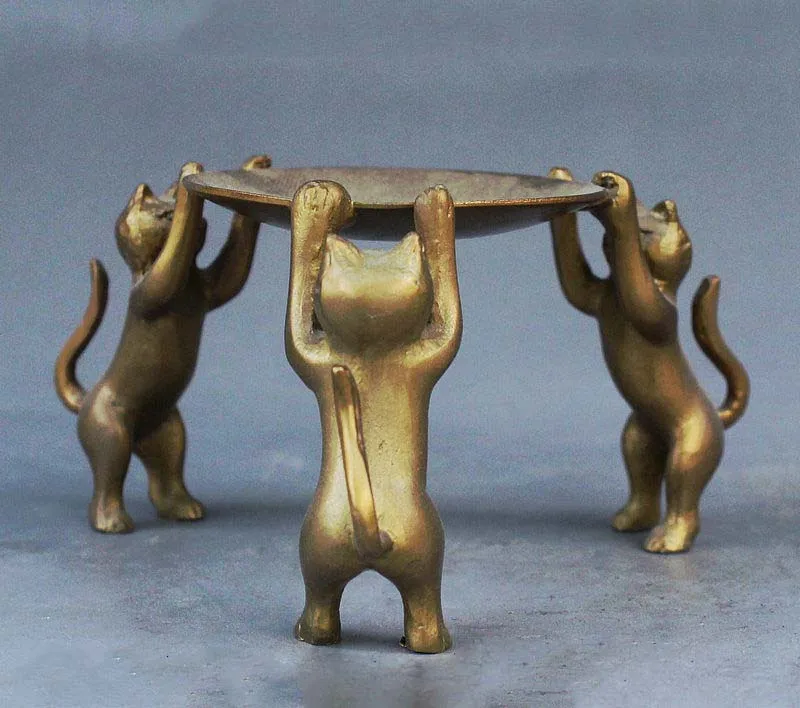 Китайский тибетский Латунный Подсвечник с масляной лампой для животных 3 статуя