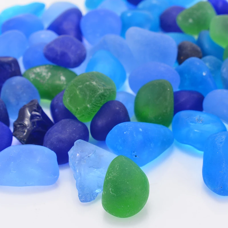 100pcs/set Mixed Colors Sea Beach Glass Beads Bulk Ornaments Blue Green Jewelry Pendant 12-18mm Blue Tumbled Matte Sand Stone
