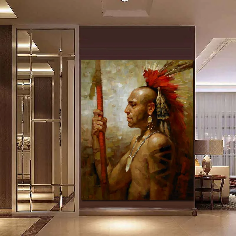 YWDECOR абстрактный индийский Пернатый портрет, холст, живопись, плакат и печать поп-арт-Стена Картина для гостиной