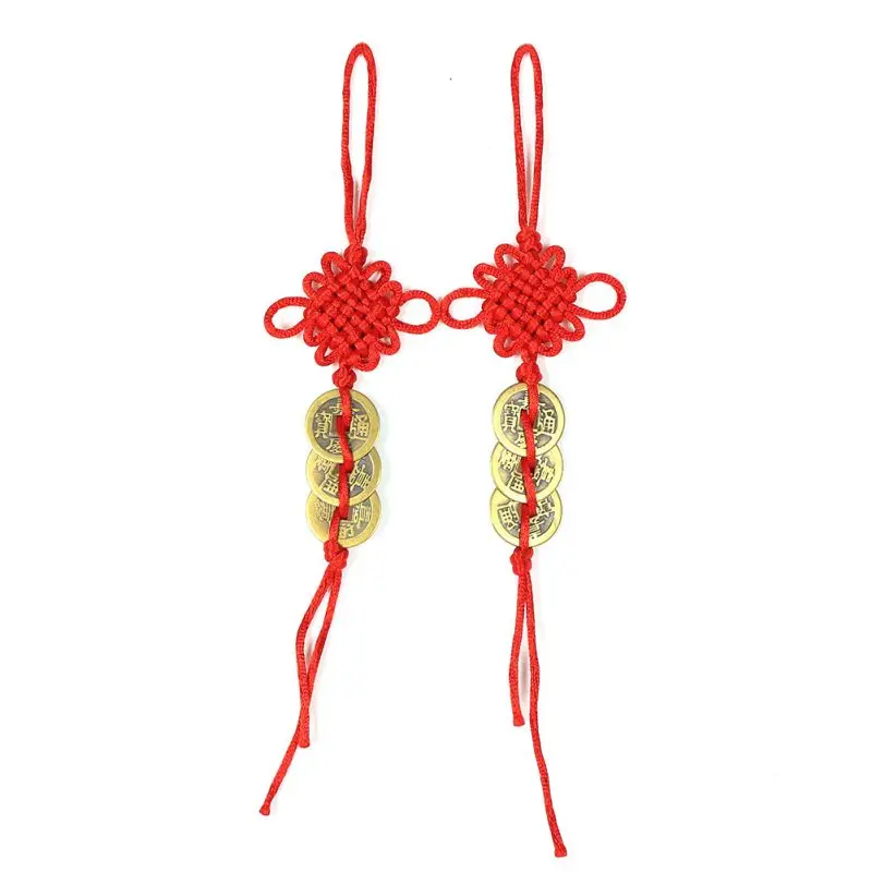Ancient 3 Copper Coins Red Chinese Knot Feng Shui Wealth Success Lucky Charm Home Car Decoration New Year|Безвалютные монеты| |