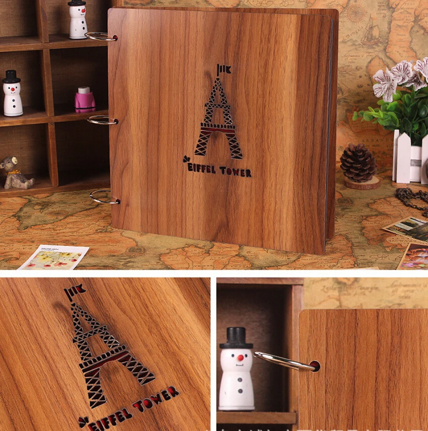 Квадратный деревянный свадебный альбом 2014 скульптура печать детей Diy Фотоальбом