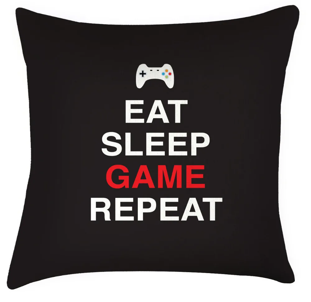 Забавные цитаты письмо Подушка Чехол &quot Eat Sleep игры повторяют с игровой тематикой