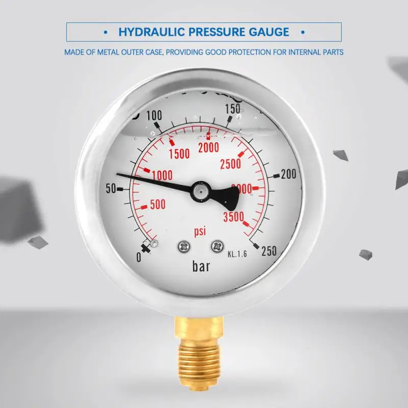 Высокое качество 0-250Bar 0-3750PSI G1/4 63 мм Циферблат гидравлический датчик давления воды метр манометр воздуха масла воды гидравлическая нить